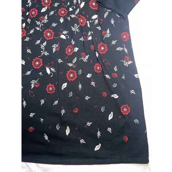 J. Jill Wearever Dress Size Small Black Red Floral Boat Neck Long-Sleeved 139041 - Picture 4 of 16